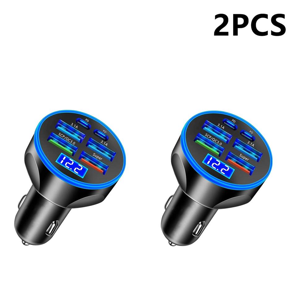 1/2Pcs 300W PD Car Charger QC3.1 Fast Charge 4USB+2PD ports Car Cigarette Lighter Plug Charger Flash Charge with Digital Display