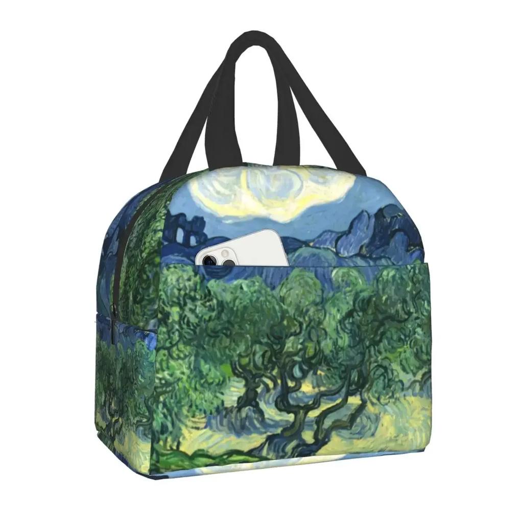 Insulated Lunch Tote Bag for Women School Portable Thermal Cooler Almond Blossoms Flowers Art Lunch Box