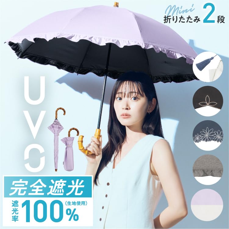 The Strongest Parasol UVO Folding Umbrella Ruffled Black Shading and UV Protection Heat Protection for Both Sunny and Rainy 50cm Ribs for Women Can