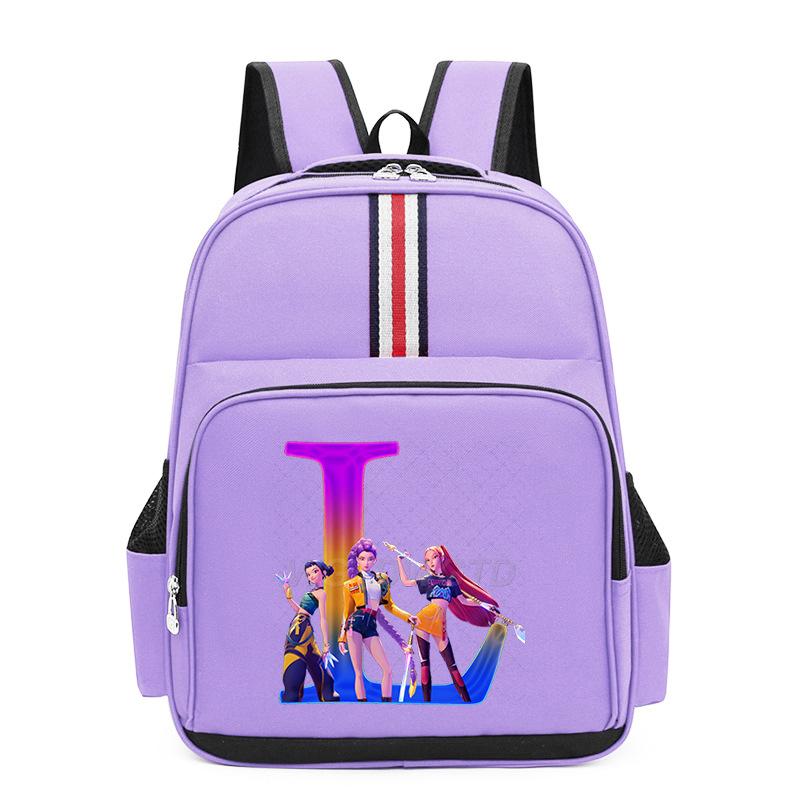 College Style Trend 26 Letter Printing Anime Cartoon Large Capacity Burden Reduction Backpack Casual Student School Bag