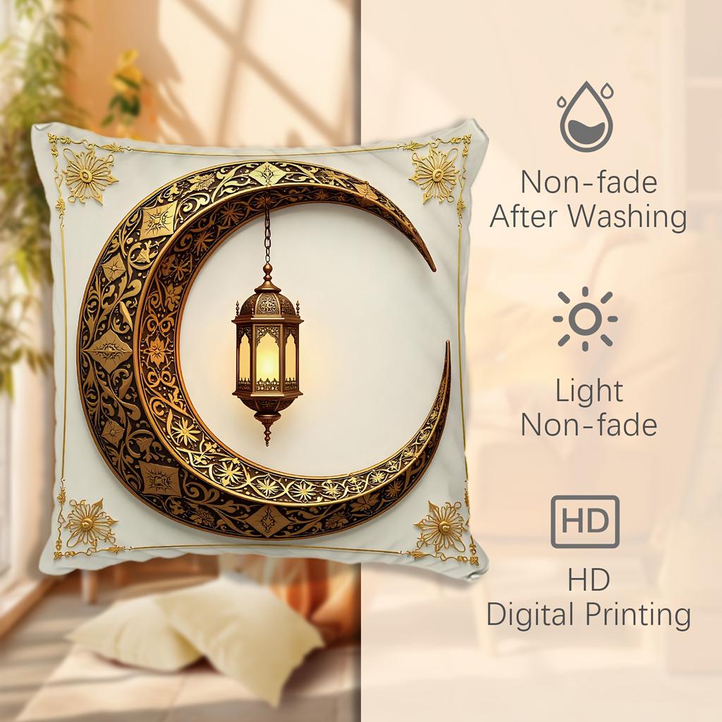 Aksamitne Poszewki na Poduszki Latarnia Księżycowa Ramadan Poszewka na Poduszkę na Krzesło do Domu Biura na Zewnątrz Kwadratowe Poszewki na Poduszki Dekoracja Wzór z Nadrukiem