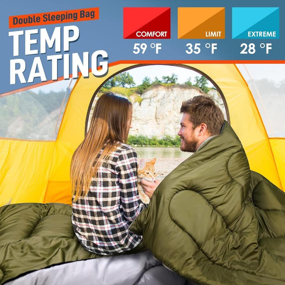 Double Sleeping Bag for Adults Mens with Pillow XL Queen Size Two Person Sleeping Bag for All Season Camping Hiking Backpacking  Practical Use