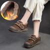 Johnature Plush Warm Retro Versatile Loafers Genuine Leather Casual Thick Soled Women's Flat Platform Shoes