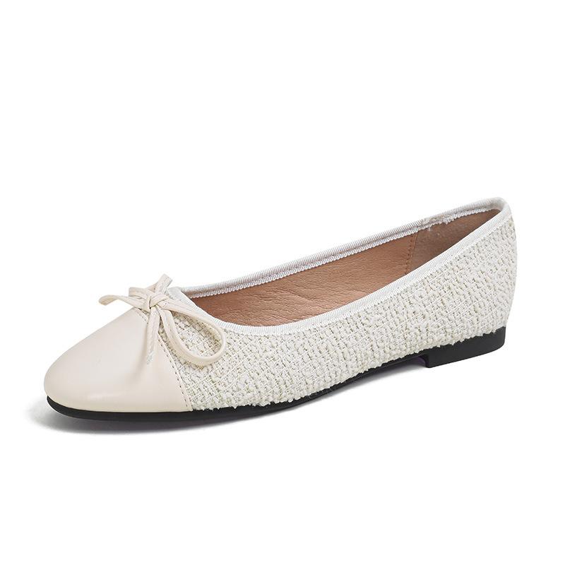 Fashion 2025 Ladies Silver Patchwork Bowtie Ballets Cloth Fabric Flats Round Toe Mocasines Dress Slip On Ballerinas Shoes Women Wedding