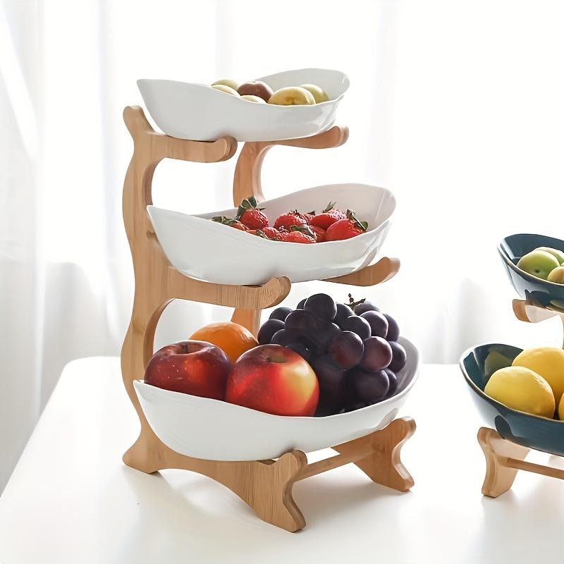 

3-Tier Wooden Fruit Basket Stand, Art Deco Style Display Rack for Kitchen Counter, Snack Tray for Dining Table, Candy Dessert белый