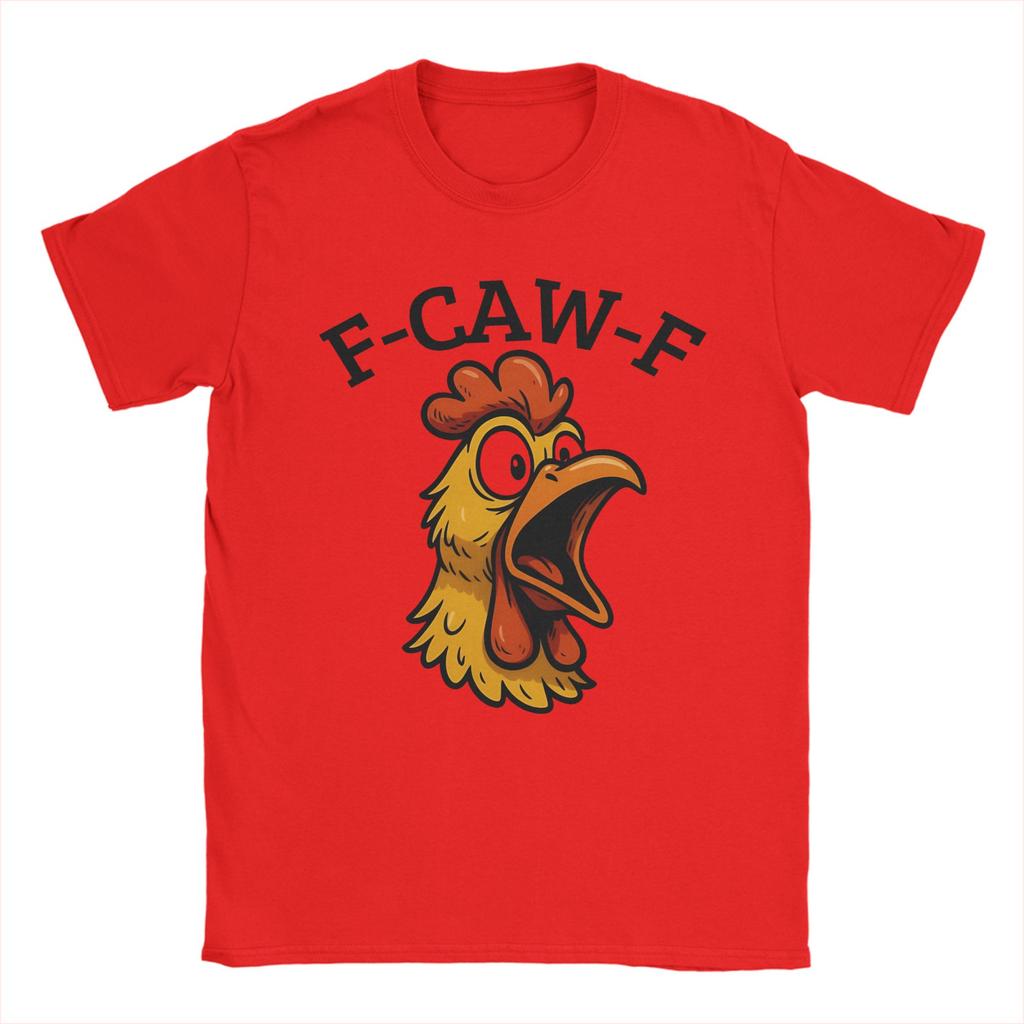 Funny F-Caw-F Screaming Chicken Meme T-Shirts for Men  Awesome 100% Cotton Tee Shirt Round Neck Short Sleeve T Shirt Unique Tops