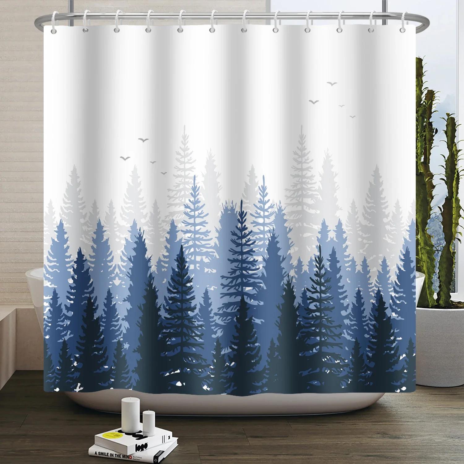 

Misty Forest Shower Curtain for Bathroom Nature Mountain Tree Fog Woodland Waterproof Fabric Bathtub Shower Curtain Home Decor 90x180cm-35x70in