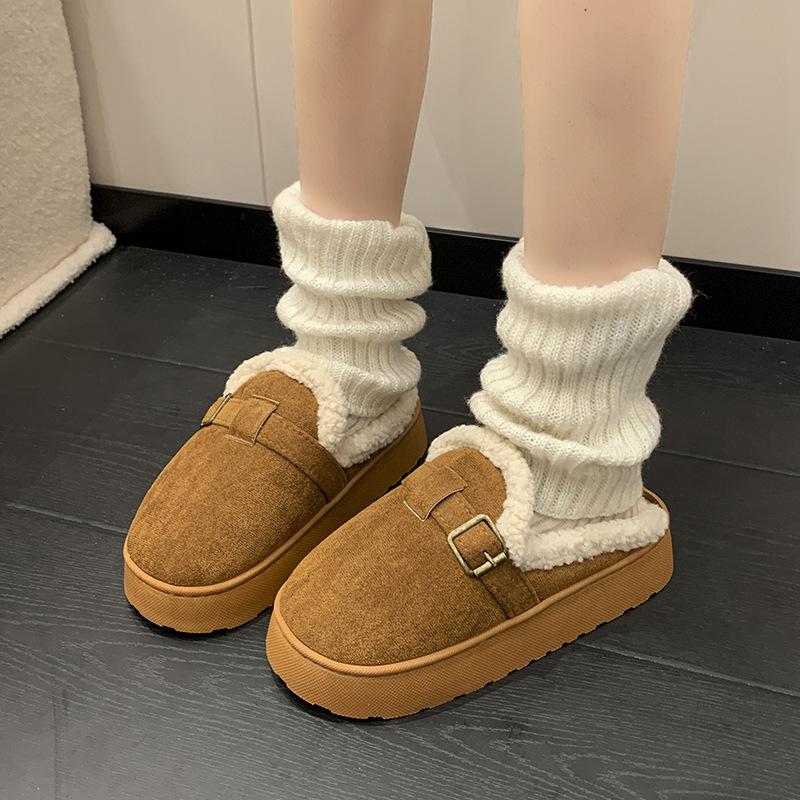 Women's Baotou Plush Slippers Padded Warm Winter Thick Bottom Heightened Home Slippers Casual Walking Indoor Shoes Snow Cotton Slippers