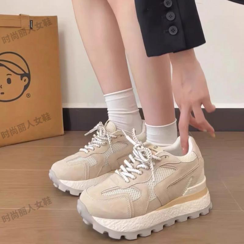 Thick-soled inner height-increasing ballet style moral training shoes women's autumn mesh breathable dad shoes soft-soled single shoes