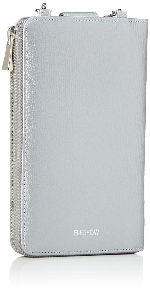 Eleglow Italian Leather Smartphone Shoulder Bag, Mini Shoulder Bag, Chrome Leather, REESE, No. 72762, Women's, Silver and Gray