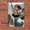 HD Metal Tin Sign Fitness Girl Mountain View Portrait Metal Wall Art Vintage D Flat Metal Poster Trendy Workout Model Photo