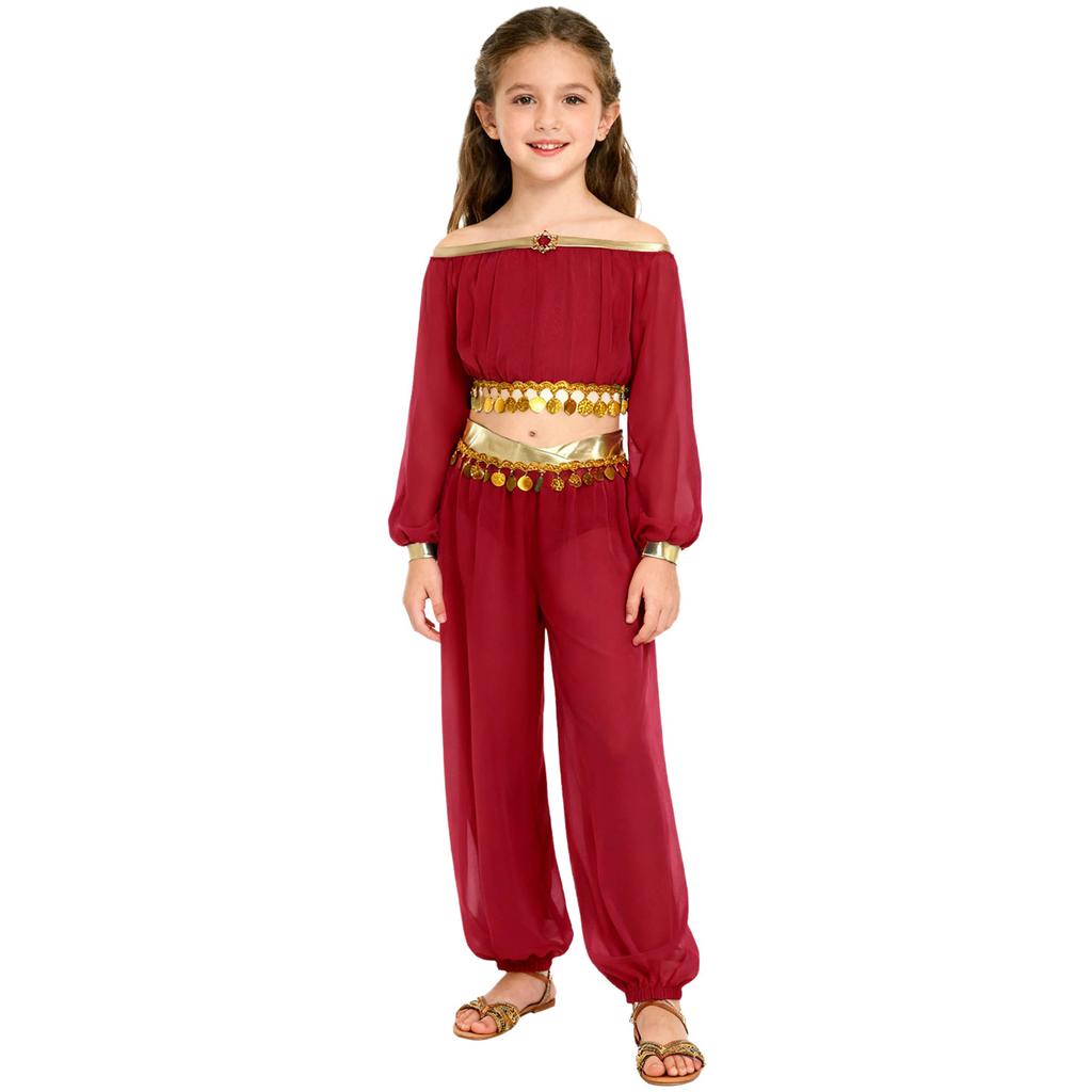 Girl Belly Dance Costume Sequin Tassel Top Pants Built In Briefs Rhinestone Decoration Long Sleeve Outfit