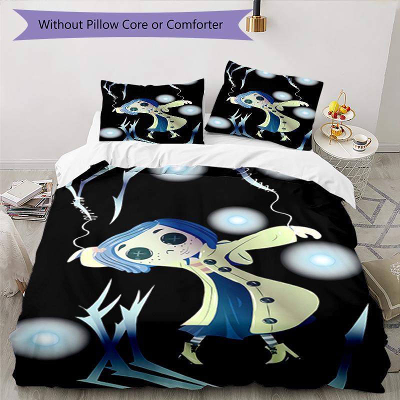 3pcs Coraline (5) Design Cover Set - HD Printed Bedding with 1 Cover and 2 Pillowcases - Perfect for Home and Dorm Decor