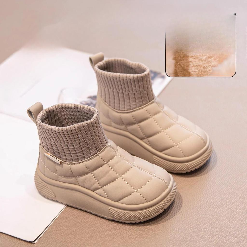 Children's Velvet Cotton Winter Socks Boots with Quilted Pattern and High Ankle Design
