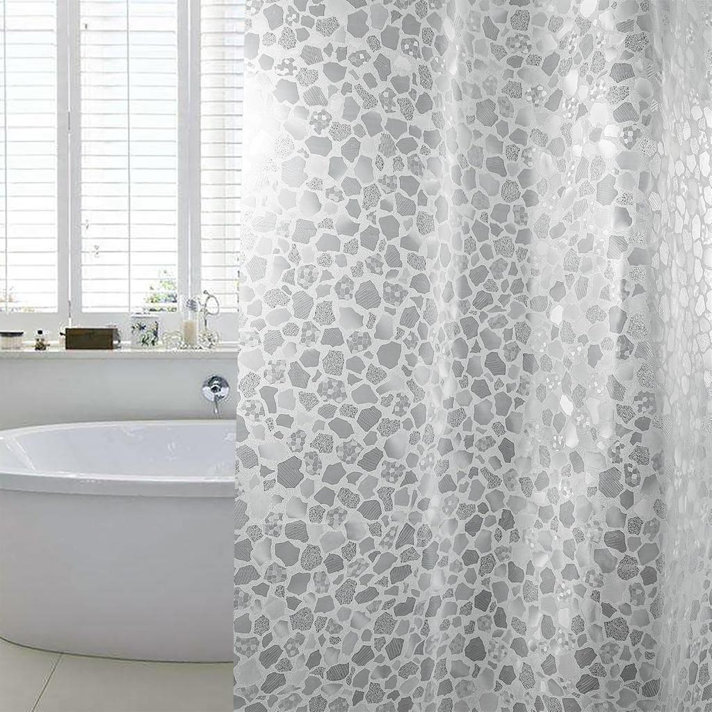 3D Crushed Stone PEVA Shower Curtain Set Waterproof with Plastic Hooks for Bathtub and Shower Stall 5 Sizes