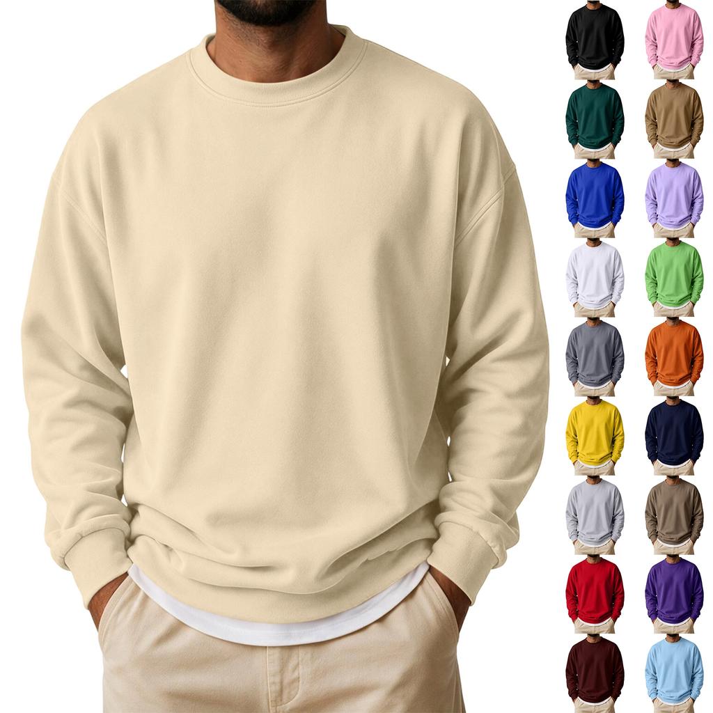 Herren Lockere Passform Rundhals Sweatshirt T-Shirt, Farbe Vielseitiges Lässiges Oberteil für den Arbeitsweg