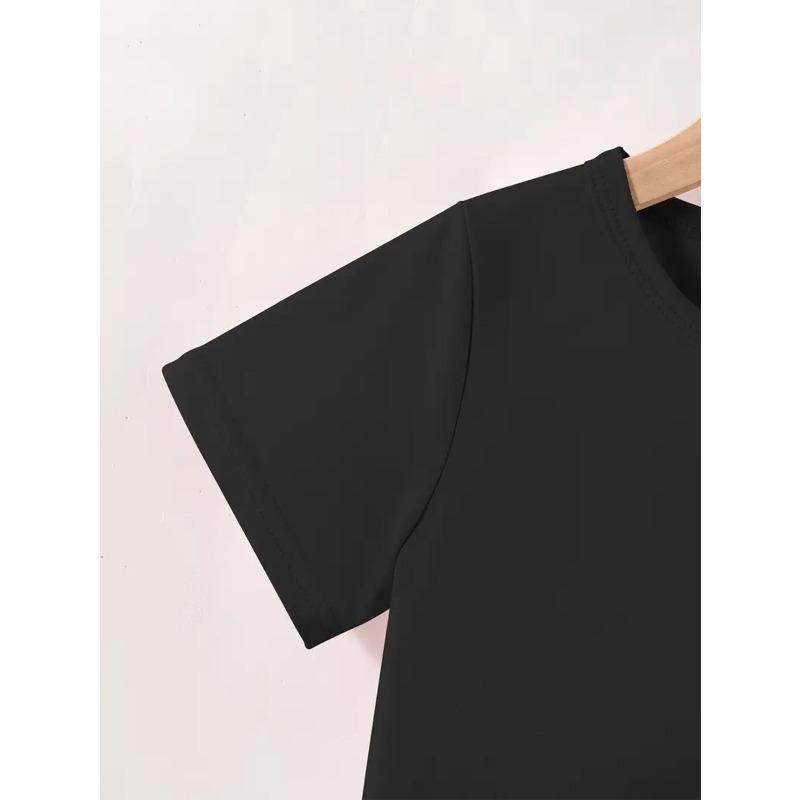 European Size Childrens Crew-neck Short-sleeved T-shirt with Cartoon Dinosaur Pattern Print