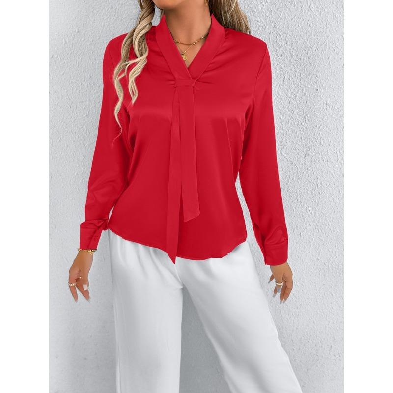 Summer Satin Shirt White Women's Solid Color Top Shirt