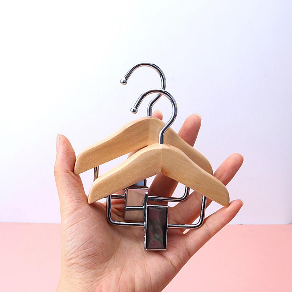 Mini Clothes Hanger Premium Wood Baby Clothes Hanger with Non-Slip Clips Practical Pet Clothes Hook