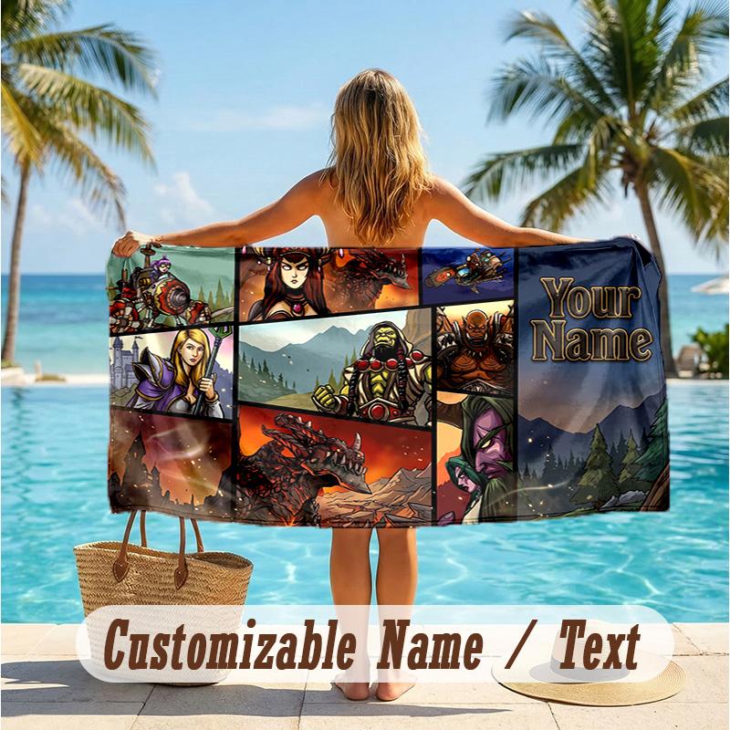 Custom Text Beach Towel, Soft Absorbent Swimming Multi-use TowelWorld of Warcraft