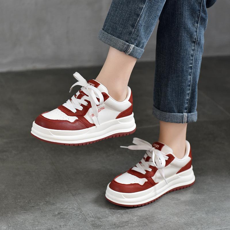 Autumn 2025 Women's Genuine Leather White Sneakers - Round Toe, Low Top, Soft Sole, Non-Slip, Casual
