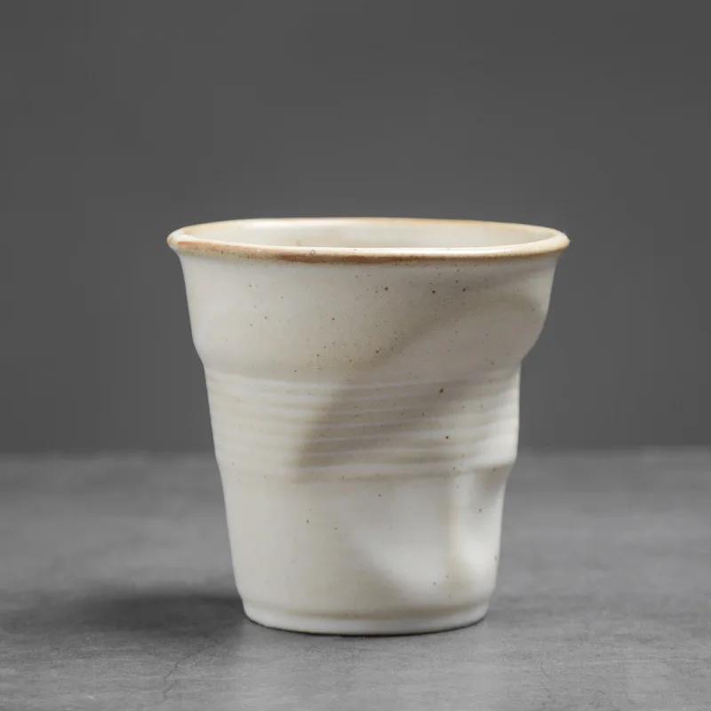 Stoneware Coffee Creative Hand-pinched Pleated Cup Ceramic Latte Cup Espresso Cup Vintage Afternoon Tea Cup 70-90ml белый
