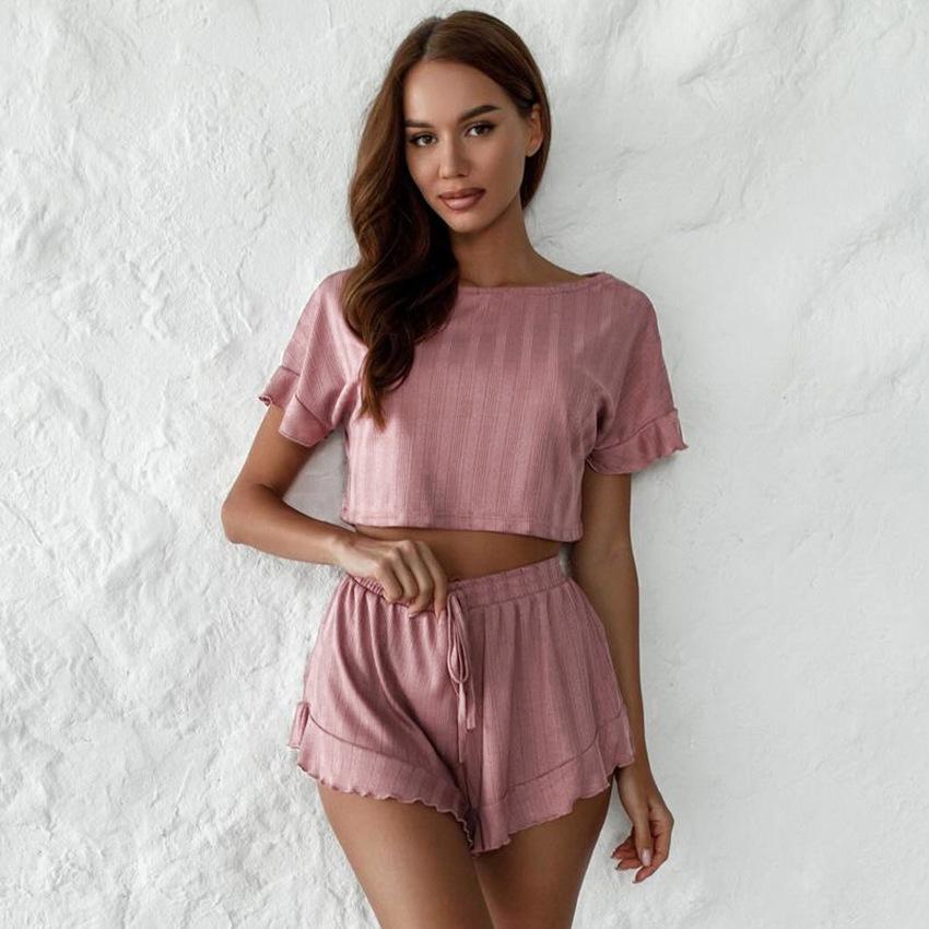 2026 Summer Women Pullover Pajama Set, Thin Round Neck Three-Quarter Sleeve Shorts Breathable Loungewear for Spring Summer Autumn Home Wear