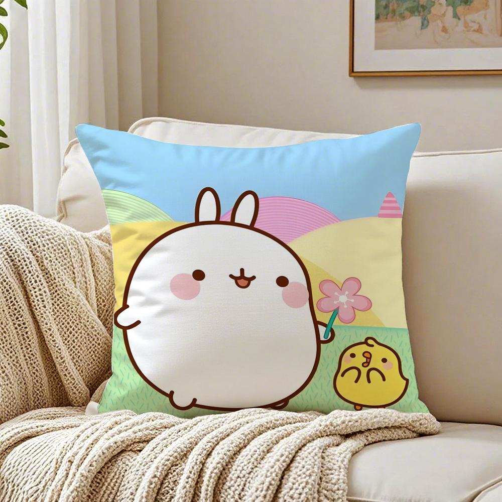 Cute Soft Mascot MMolang Cushion Cover Linen Pillowcase Soft for Sofa Bed Home Room Decor