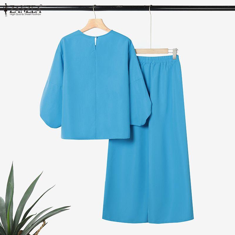 ZANZEA Lässiges zweiteiliges Anzug-Set für Damen mit 3/4-Ärmeln, Bluse und Hose