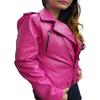 NOORA Womens Pink Color Genuine Lambskin Leather Biker Jacket | Ladies Slim Fit Motorcycle Jacket | Handmade Winter Leather Jacket