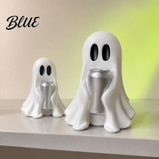 Halloween Themed Home Decor Ghost Figurine with Drinks Resin Statue Cute Spooky Desktop Table Ornament for Party Tabletop Decorations And