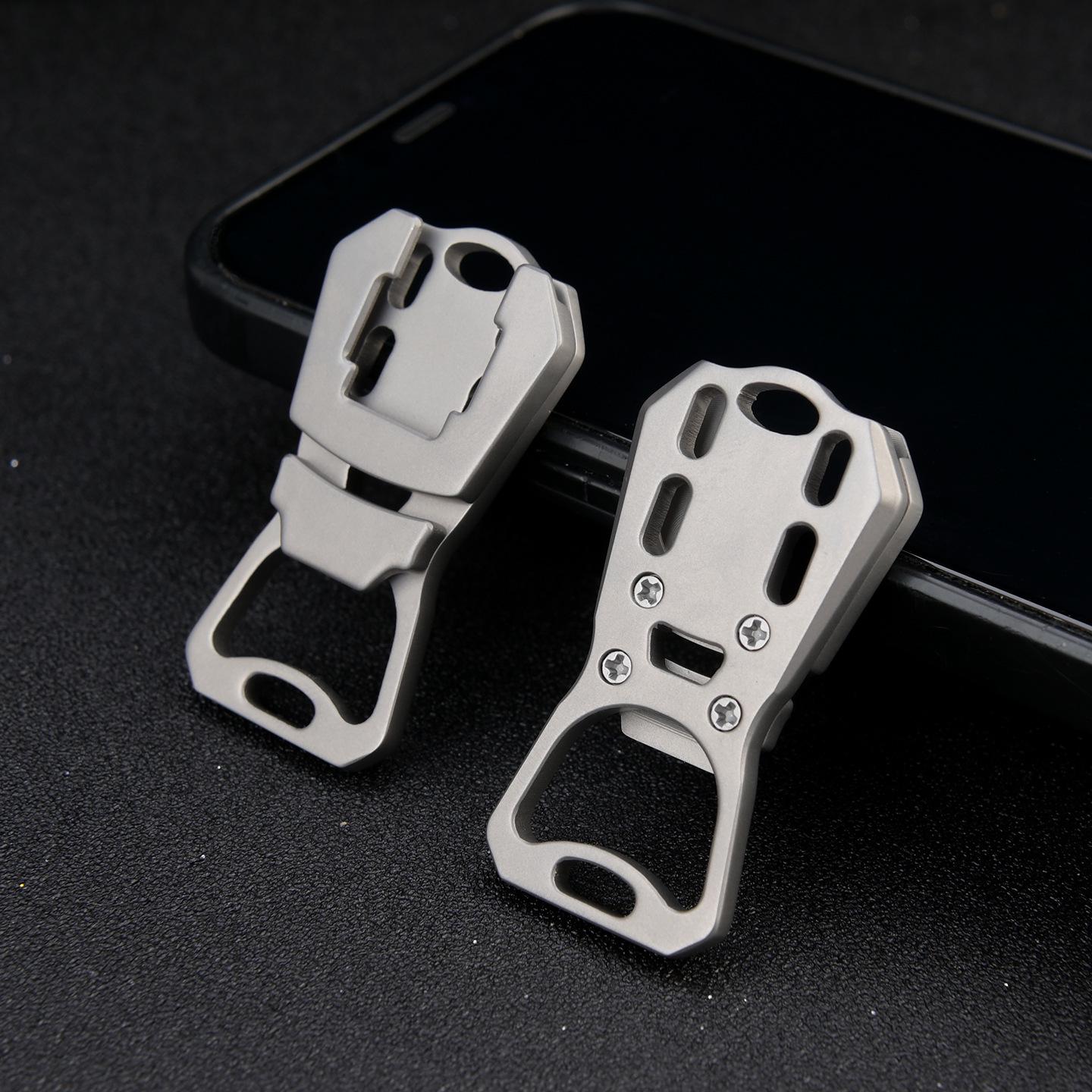Titanium Alloy Multi-Tool: Can & Bottle Opener Keychain Pendant, Portable EDC Tool.