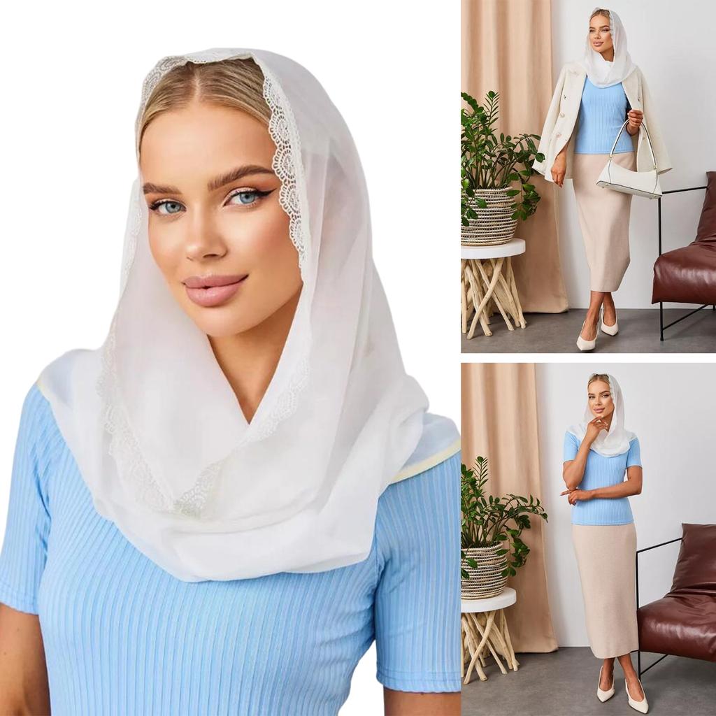 Chiffon Lace Mantilla Veil Breathable Scarf Shawl Lightweight Head Covering for Women Church Prayer Mass and Daily Use