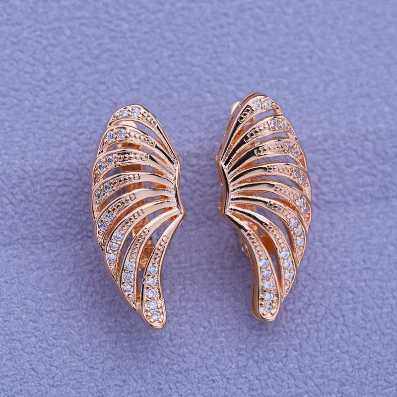 LSOOYH Wing Clip Earrings Rose Gold Color Fashion Earring For Women Hollow Cubic Zirconia Stud Earrings Jewelry