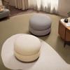 Modern Cream Round Stool - Low Seating for Living Room Sofa, Bedroom & Shoe Changing, Velvet Upholstered Home Decor Accent Piece
