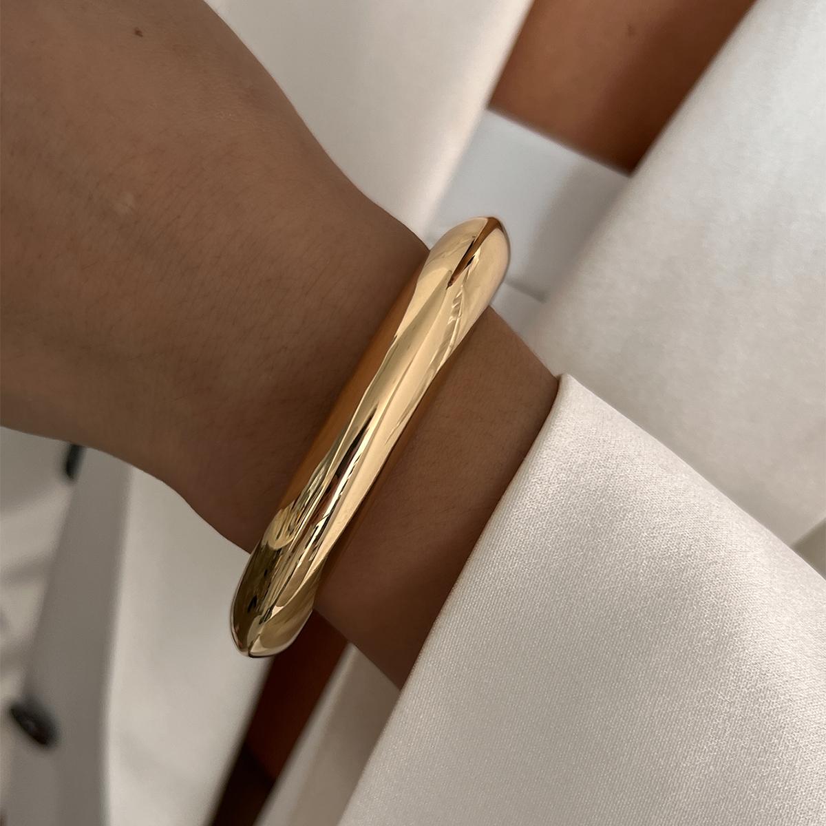 

SHIXIN Steampunk Gold Color Geometric Chunky Wide Cuff Bangles Exaggerated Metal Large Spring Bangles for Women Bracelet New Men