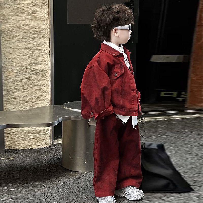 Boys' Autumn Outfits Children's Loose Korean Style Trendy Boys' Spring and Autumn Handsome Denim Two-Piece Set Cool