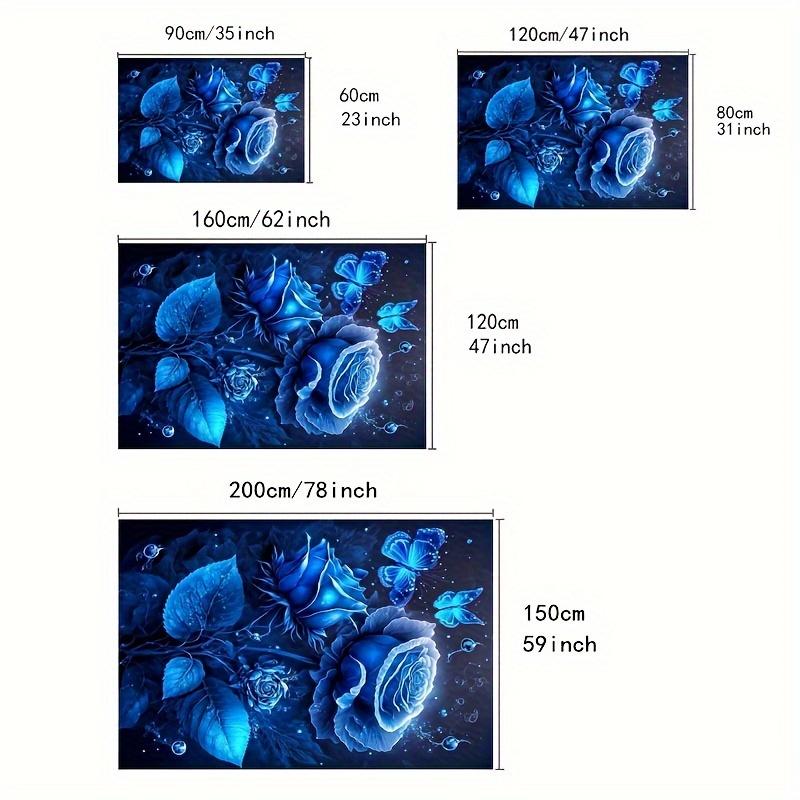 Blue Rose & Butterfly Non-Slip Area Rug - Soft Washable Mat for Living Room Hallway Bathroom Decor, Floral Floor Cushion