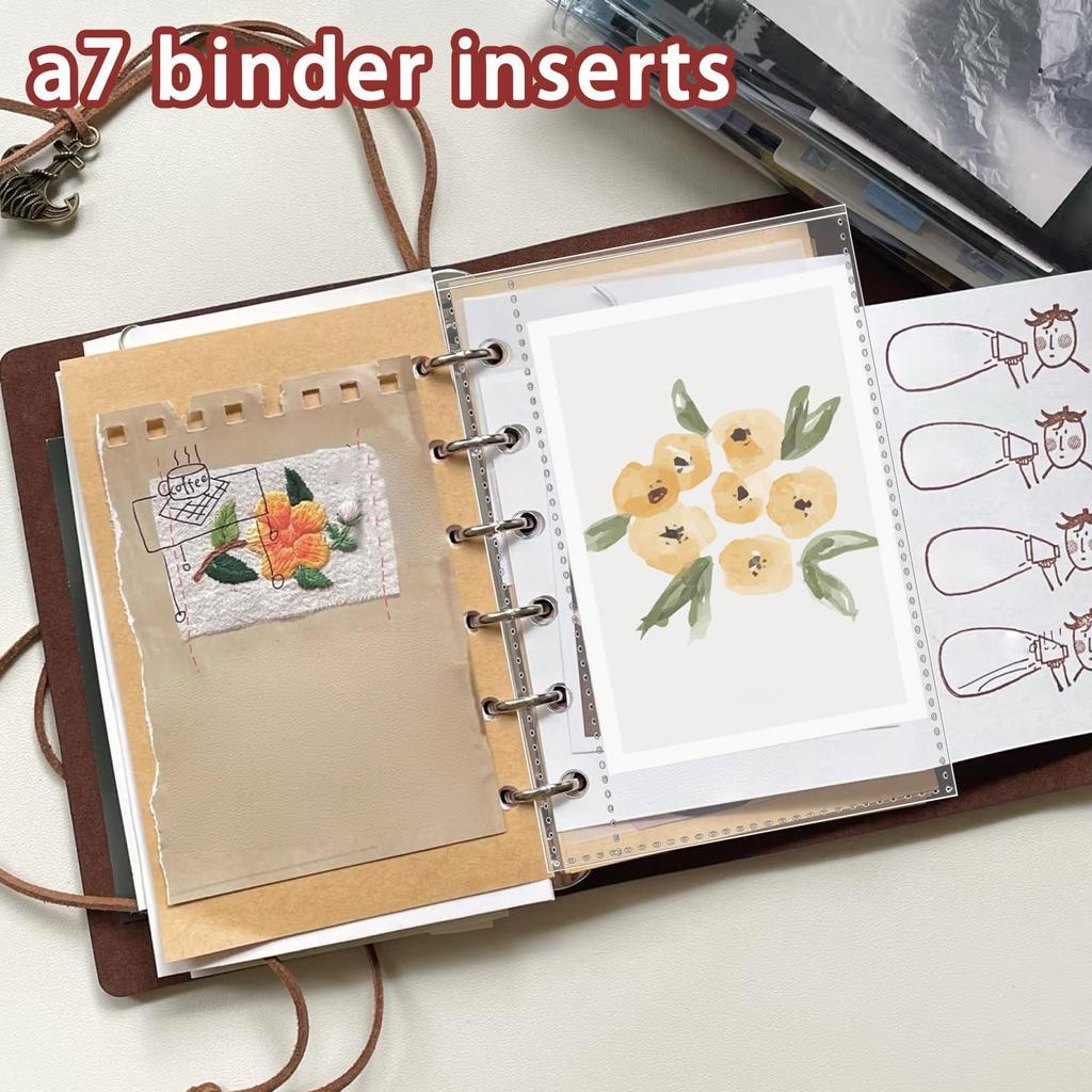A7 6-Ring Clear Binder Refills 10Pcs Clear Plastic Folder Bags Transparent Sheet Loose Leaf Filling Protectors Sheet Protectors