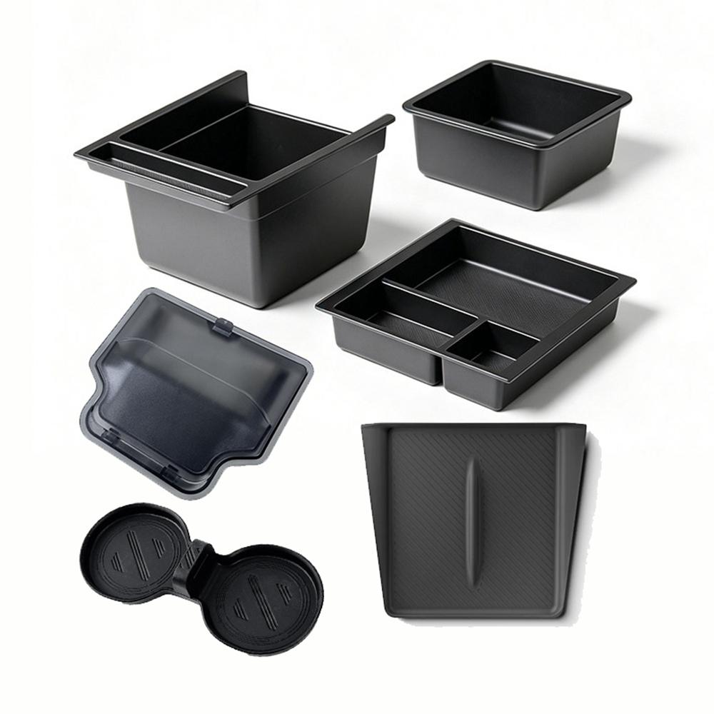 Car Interior Center Console Stackable Storage Box Wireless Charging Pad Cup Coaster For Tesla Model Y Juniper 2026 Accessories
