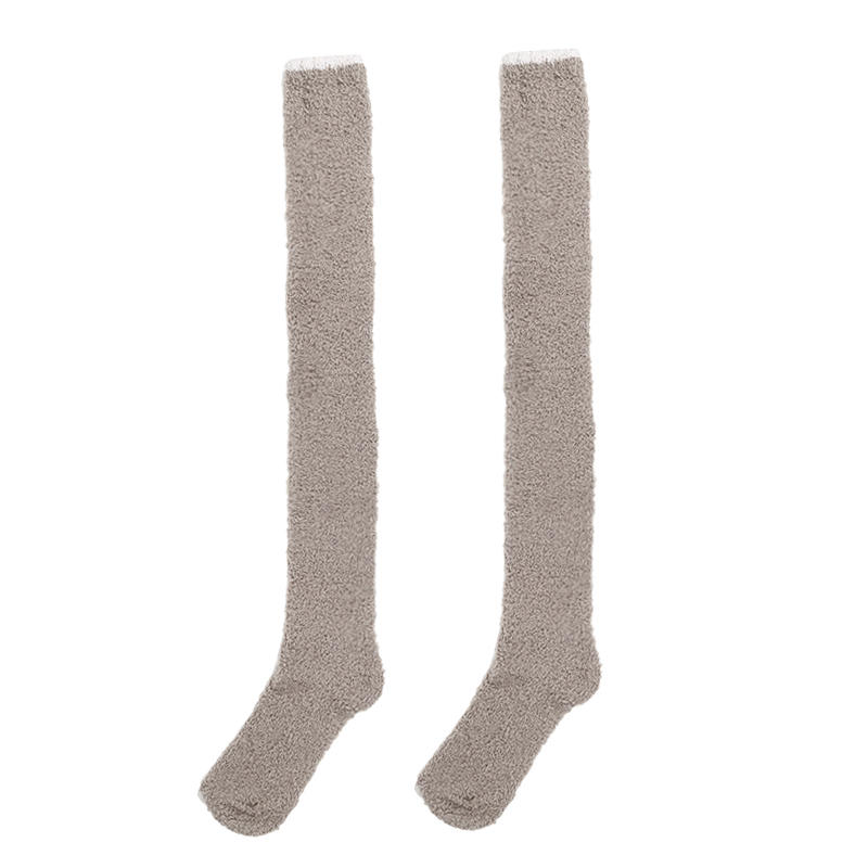 Winter Warm Coral Fleece Over-knee High Socks For Women Plush Home Sleep Floor Long Socking Solid Soft Thigh High Floor Sock