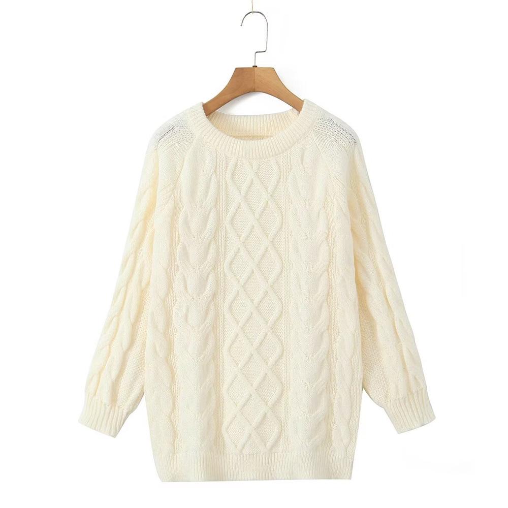 

Женский пуловер с круглым вырезом и вязаным кабельным узором, осень/зима 2024 Medium белый