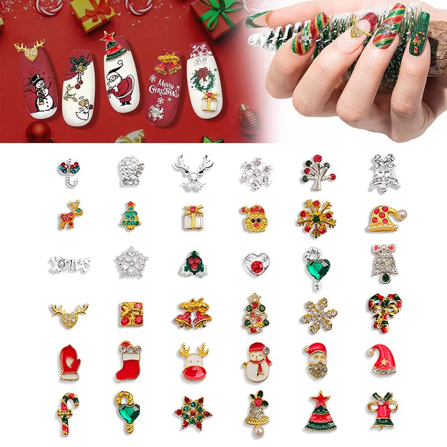 Christmas Alloy Nail Art Decorations: Snowman, Bell, Elk, Tree