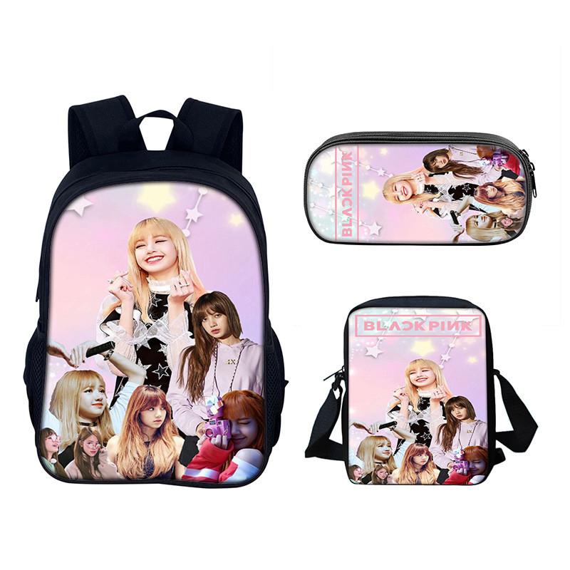 Set de Mochila Estudiantil Blackpink con Material de Nylon y Diseño Creativo para Uso Diario