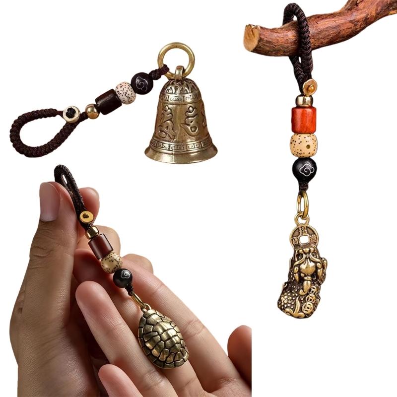 Regalo Consciente Campana de Oración Budista Cuerpo de Aleación de Zinc Y Cuerda de Madera Natural Fragante Llavero de Decoración con Mantra