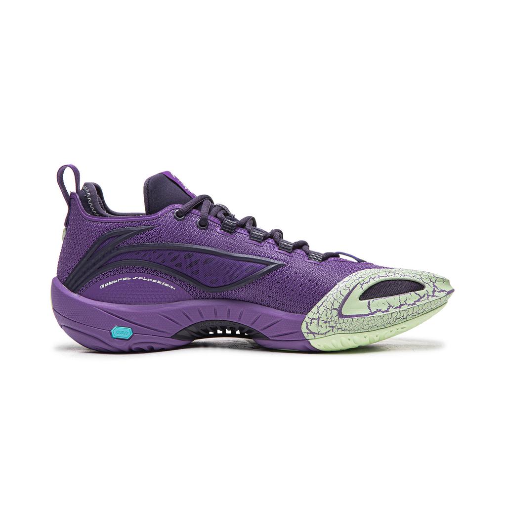 Li Ning BadFive Air 1 Super Halt Anti-Torsion Niedrig geschnittene Basketballschuhe Herren Zirkon Lila ABFW009-3