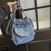 Student Simple Shoulder Tote Bag, Large Capacity Bag, Vintage Blue Distressed Style, Slouchy Crossbody Bag, Casual For Women's Daily Use
