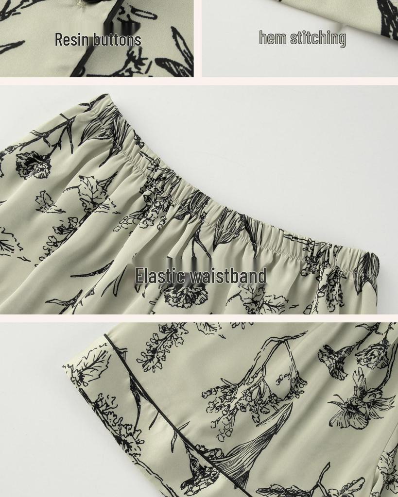 Women's Summer Floral Ice Silk Short Sleeve & Shorts Loungewear Set