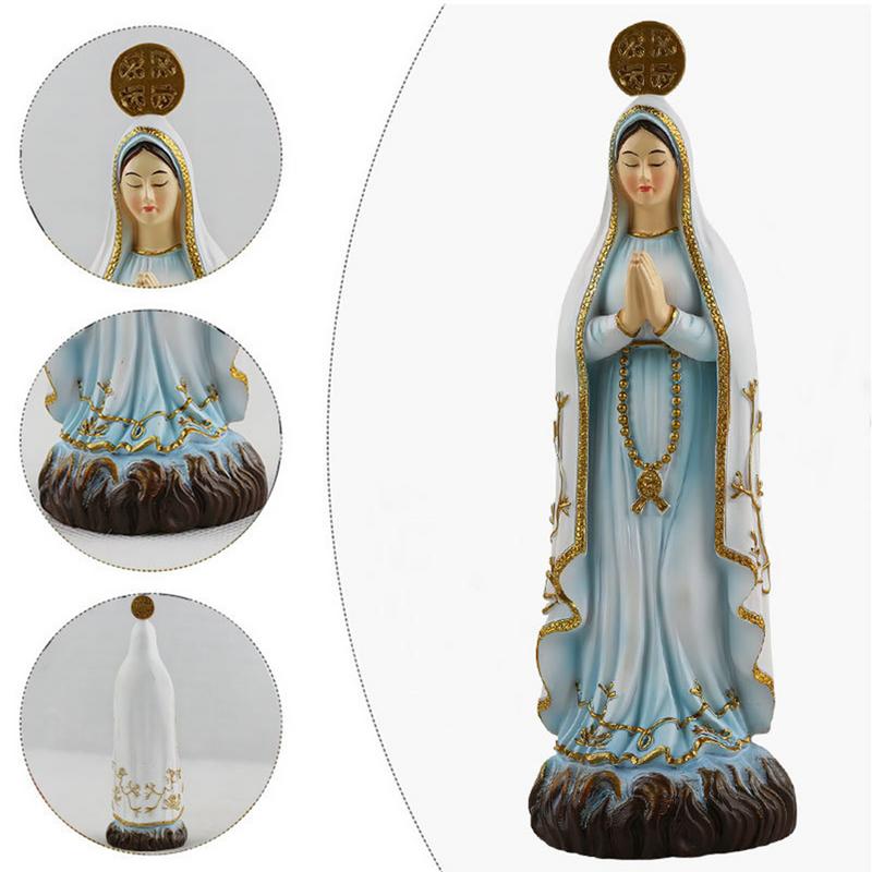 Virgin Mary Figure Resin Decorative Sculpture Small Religious Statue For Church Home Tabletop Desk Shelf Display Collection