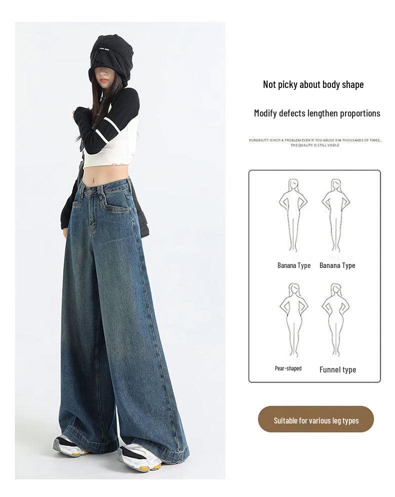 Women's Wide-Leg High-Waisted Floor-Length Jeans - Summer Versatile Korean Style 